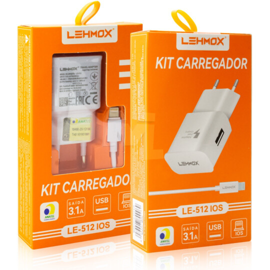Carregador de Celular 3.1A Usb com Cabo Lightning LEHMOX - LE-512 IOS