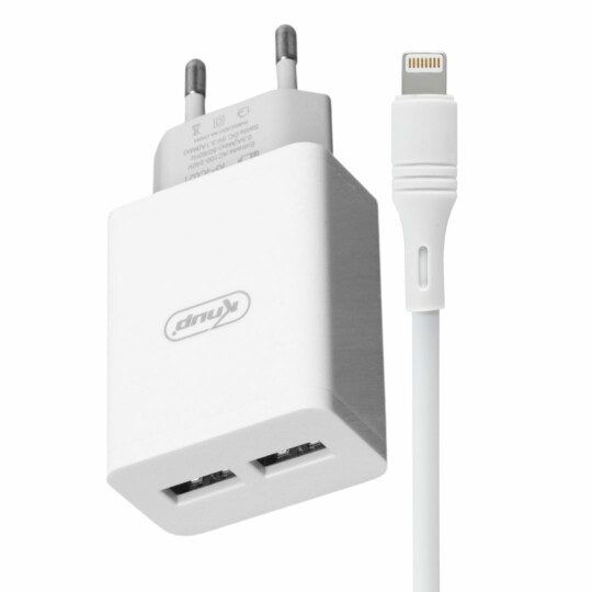 Carregador de Celular 3.1A com 2 Portas Usb e Cabo Lightning 1M KNUP - KP-IC021/I