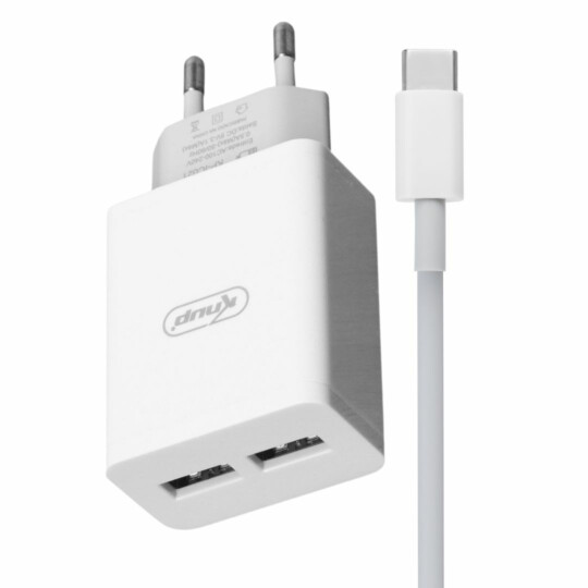 Carregador de Celular 3.1A com 2 Portas Usb e Cabo Type-C 1M KNUP - KP-IC021/C
