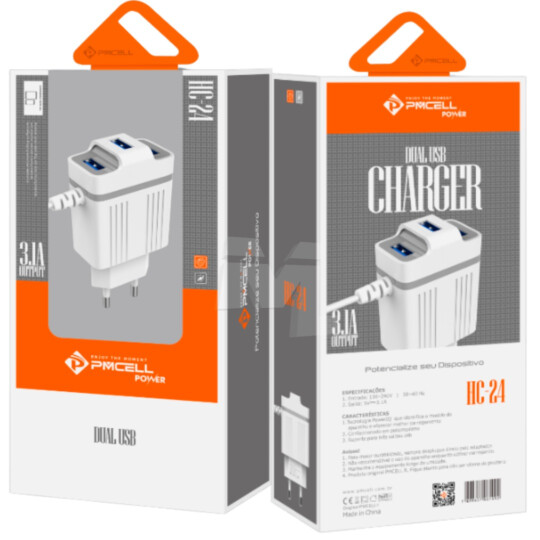 Carregador de Celular 3.1A com 3 Portas USB e Cabo V8 PMCELL - HC-24