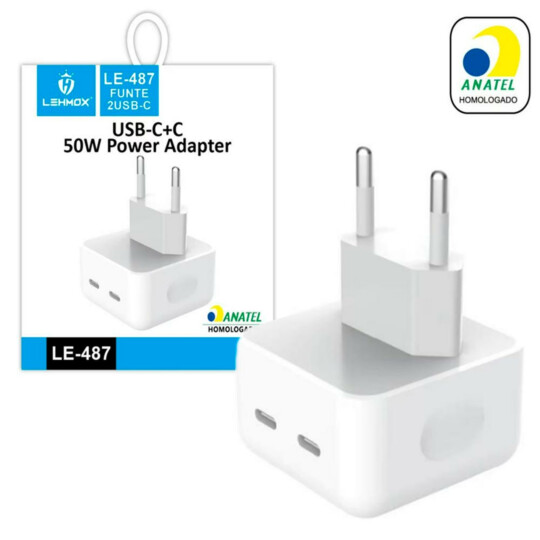 Carregador Tipo C 50W com 2 Entradas LEHMOX - LE-487