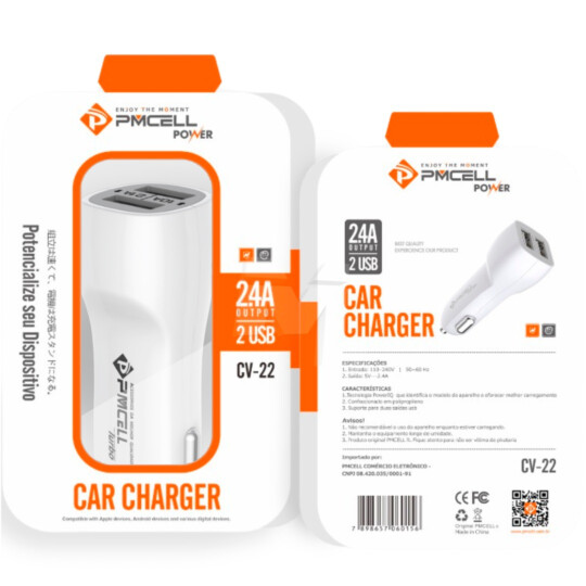 Carregador Veicular Power 2.4A 2 Usb PMCELL - CV-22