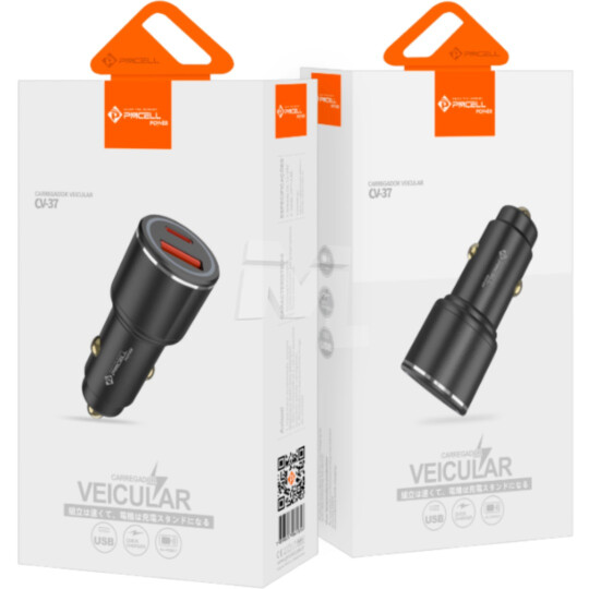 Carregador Veicular 2.4A Porta Type-C e Usb PMCELL - CV-37