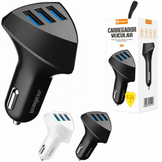 Carregador Veicular 4.2A Com 3 Entradas Usb Sumexr - SX-C13