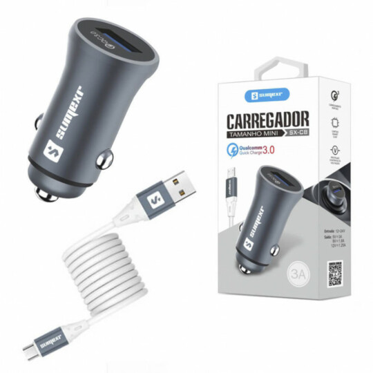 Carregador Veicular Turbo 3.0A Com Cabo V8 1 Metro Sumexr - SX-C8