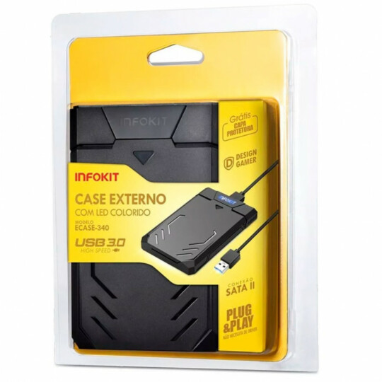Case para HD 2.5 Sata II USB 3.0 Fast 5Gbps Apoio Uasp 3TB Gamer INFOKIT - ECASE-340