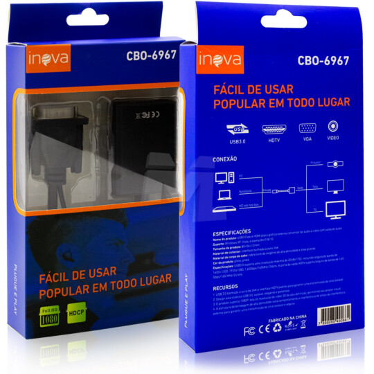 Cabo Conversor VGA Macho para HDMI Fêmea com Áudio P2 INOVA - CBO-6967