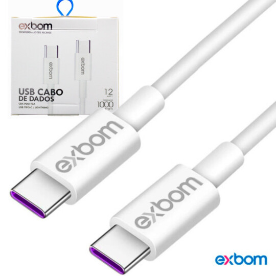 Cabo PD Usb Tipo C para Usb Tipo C 12 Watts com 1 Metro 03434 Exbom - CBX-PD01TCA
