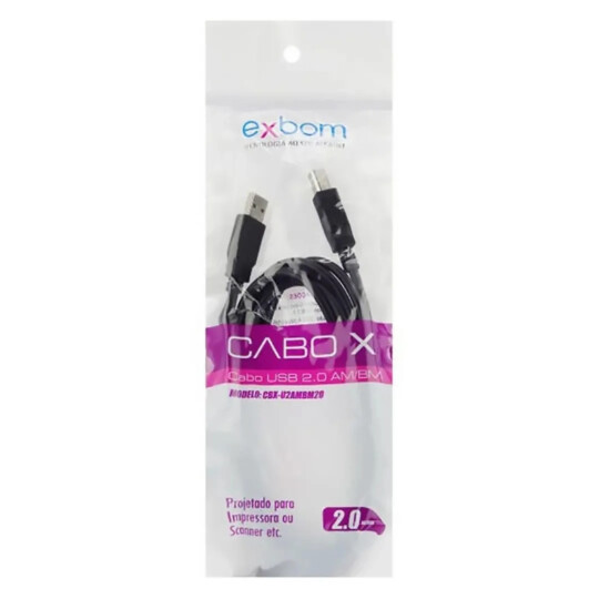 Cabo 2.0 Usb Am/Bm Para Impressoras E Scanners 2 metros Exbom - CBX-U2AMBM20 