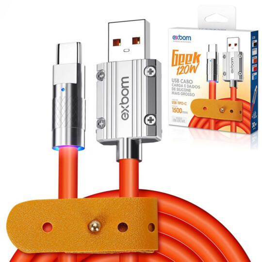 Cabo Tipo C x USB 1.5 Metros de Silicone Grosso EXBOM- CBX-U3C16TC
