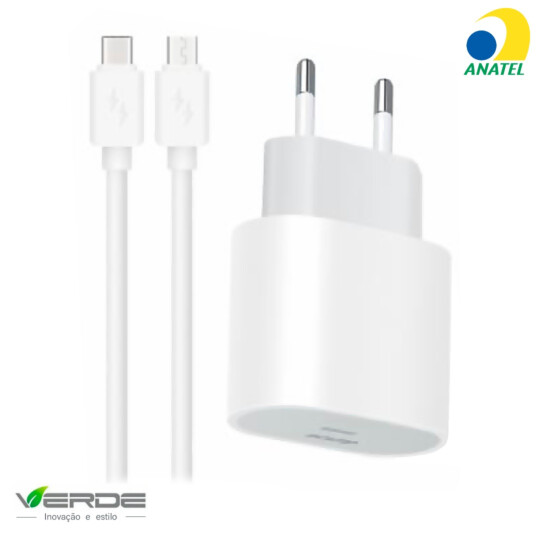 Kit Carregador PD Turbo 20w com Porta Type-C e Cabo Lightning para IOS VERDE - CDQ-PD-01-IP