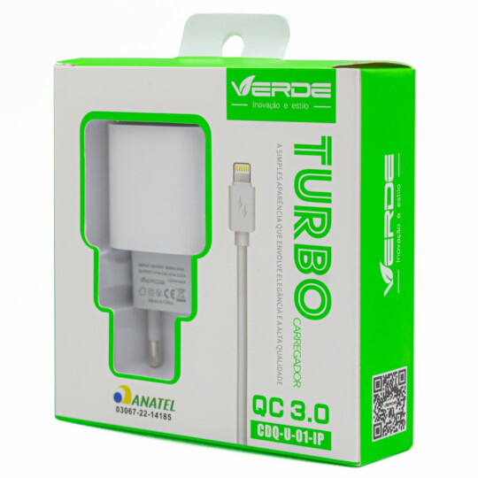 Carregador Turbo 20W com Cabo Lightning para IOS VERDE - CDQ-U-01-IP