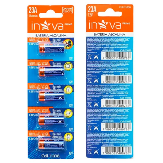 Pilha Alcalina 12V 23A Cartela com 5 Unidades INOVA - CELL-11038