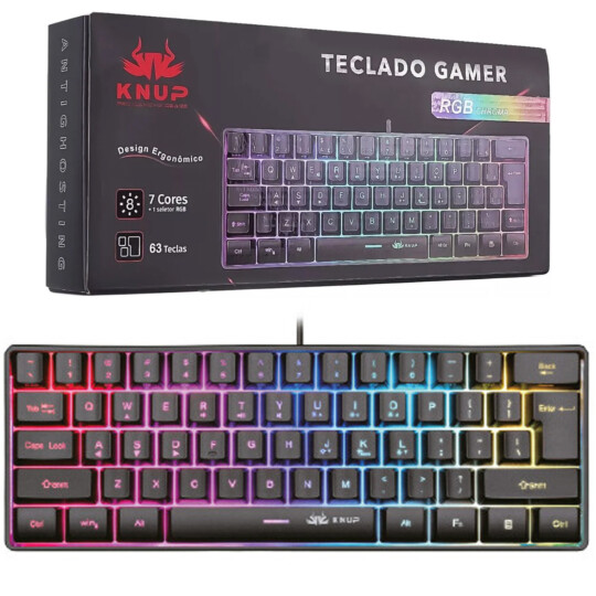 Teclado Gamer Usb 60% com Led RGB Chroma KNUP - KP-TE106