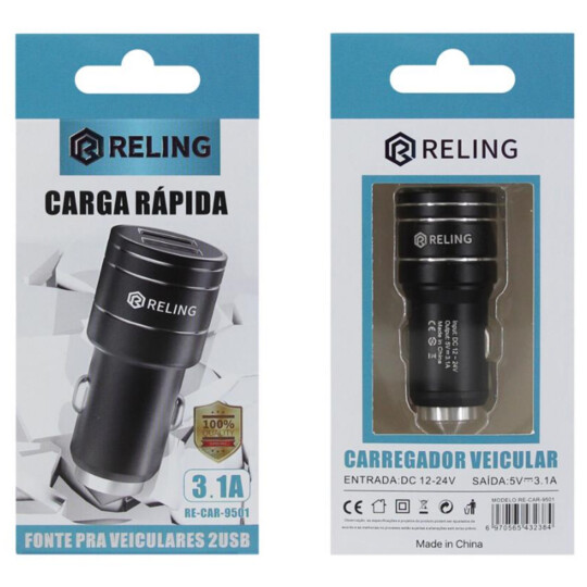 Carregador Veicular com 2 Portas USB 3.1A - RE-CAR-9501