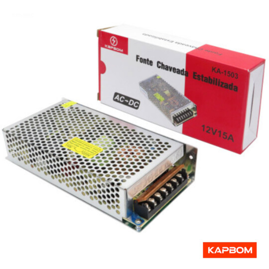 Fonte Chaveada 15A 180W 12V P/ Fita De Led Som Automotivo CFTV Kapbom - KA-1503