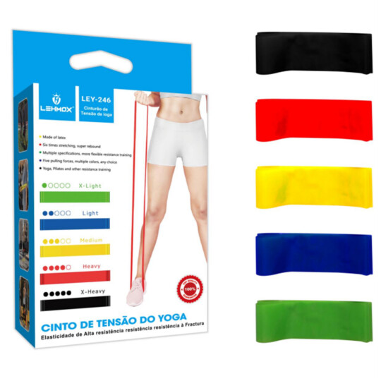 Kit 5 Faixas Elásticas para Exercícios Yoga Pilates Treino em Casa - LEY-246