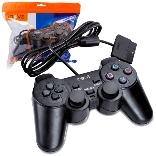 Controle PS2 Dualshock Com Fio Embalagem Saco Plástico INOVA - MD-8302