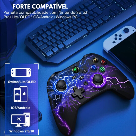 Controle Nintendo Switch / Pc e Smartphone Bluetooth Led Estampado Knup - KP-GM032