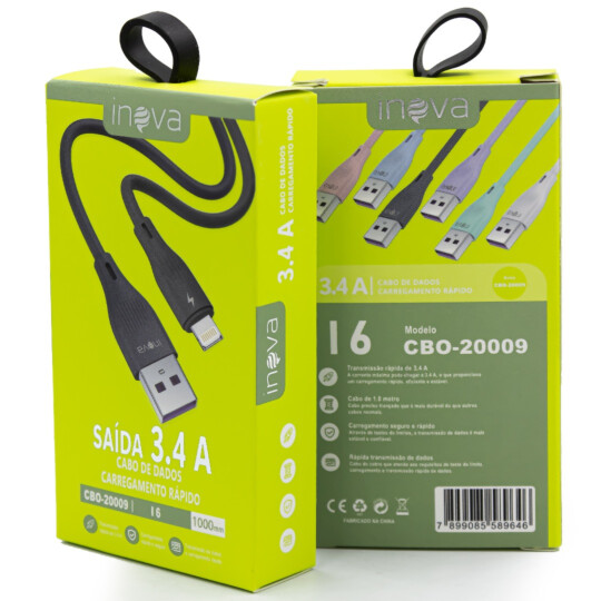 Cabo de Dados Lightning para IOS com 1 Metro Colorido INOVA - CBO-20009-1M-I6