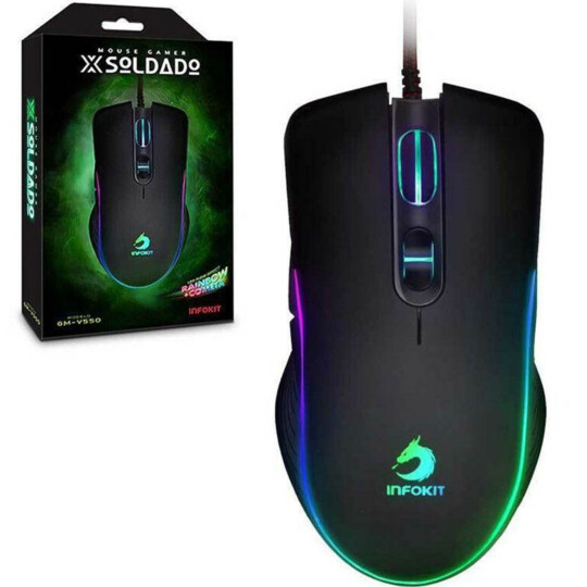 Mouse Gamer USB Led RGB DPI 6400 e Botões Laterais XSoldado INFOKIT - GM-V550
