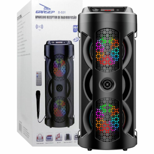 Caixa de Som Bluetooth 20W com Microfone Alça de Transporte GRASEP - D-S31
