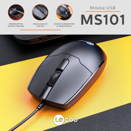 Mouse com Fio Usb 1200 dpi Lecoo - MS101 