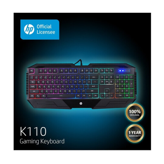 Teclado Gamer de Membrana Usb Com Led RGB ABNT2 Preto Hp - K110