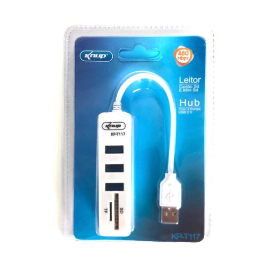 Hub 2.0 com 3 Portas Usb e Leitor de Cartões - KP-T117