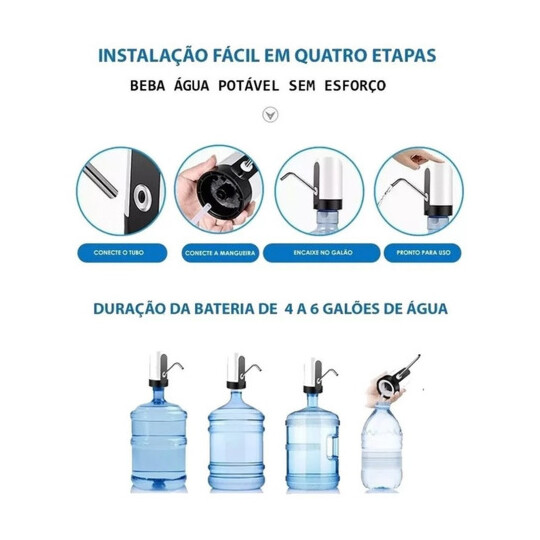 Bomba Elétrica para Galões Recarregável Indicador LED 4W (via porta USB) - KP-TA12
