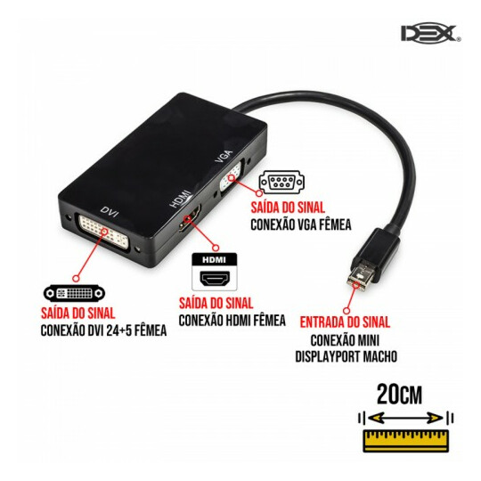 Cabo Adaptador Thunderbolt Mini Displayport X Dvi Vga Hdmi Femea (AD-905A)