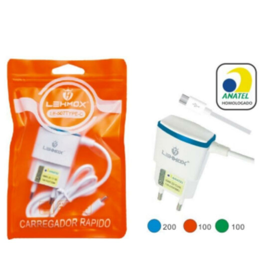 Carregador Universal 3.1A com Cabo TYpe-C LEHMOX - LE-507 TYPE-C