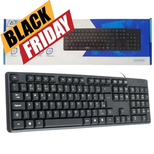 Teclado Multimídia Para Escritório ABNT-2 Simples Cabo USB ATE-E2001