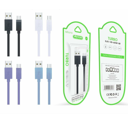Cabo V8 Turbo 65W Usb 1 Metro Macaron Verde - SJX-V8-65W-M