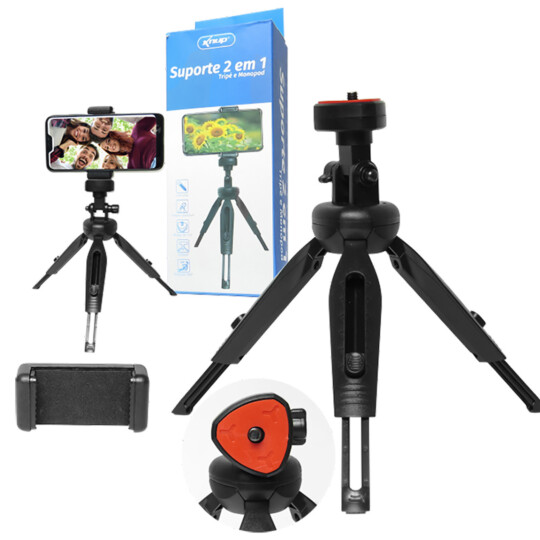 Suporte 2 Em 1 Tripé Universal de Mesa para Celular - KP-SP204