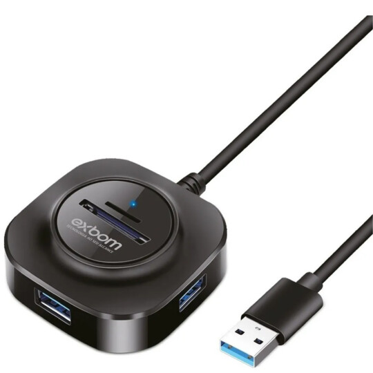 Hub Usb 3.0 5 Gbps Combo 3 Portas Extensor Usb e Leitor Cartão para Dados e Carregamento Exbom - UH-R33