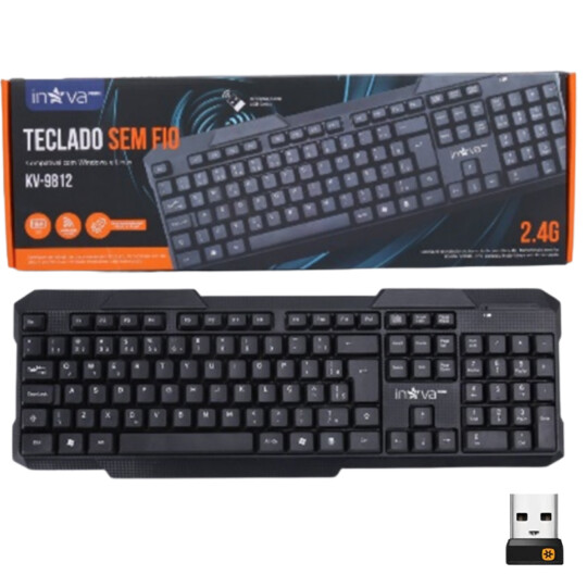 Teclado sem Fio Wireless 2.4 GHz Padrão ABNT2 Inova - KV-9812