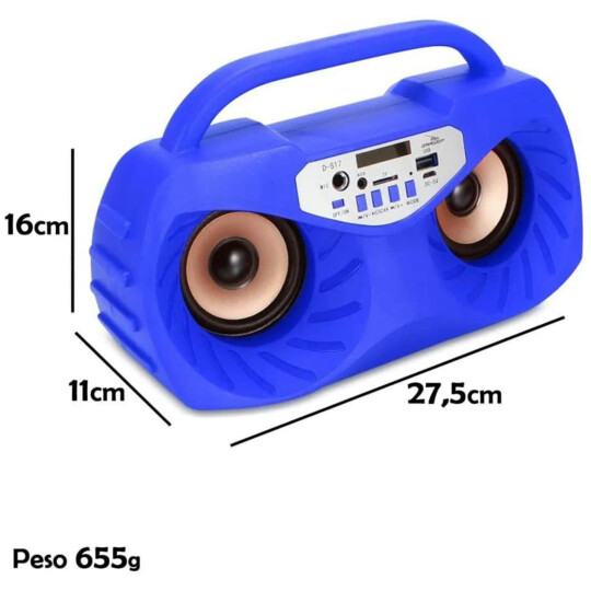 Caixa de Som Portátil Bluetooth Coruja Mp3 Usb C/ Microfone Grasep - D-S17