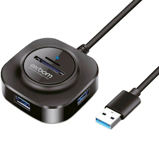Hub USB 2.0 3 Portas Extensor USB e Leitor de Cartão Smart Exbom - UH-R23