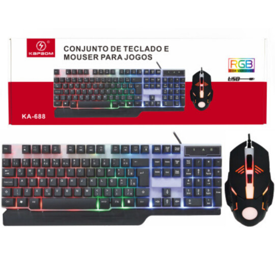 Kit Teclado e Mouse Gamer com Fio Usb e LED RGB KAPBOM - KA-688