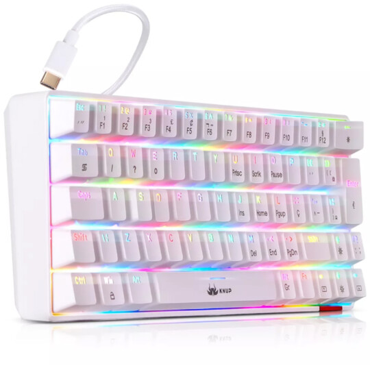Teclado Mecânico Gamer Branco 60% Switch Blue com Led RGB KNUP - KP-TE100 