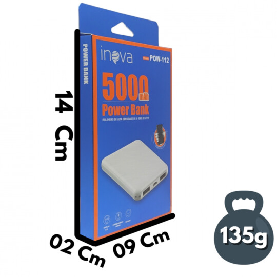 Mini Power Bank Carregador Portátil 5000 mAh 2 Usb INOVA - POW-112