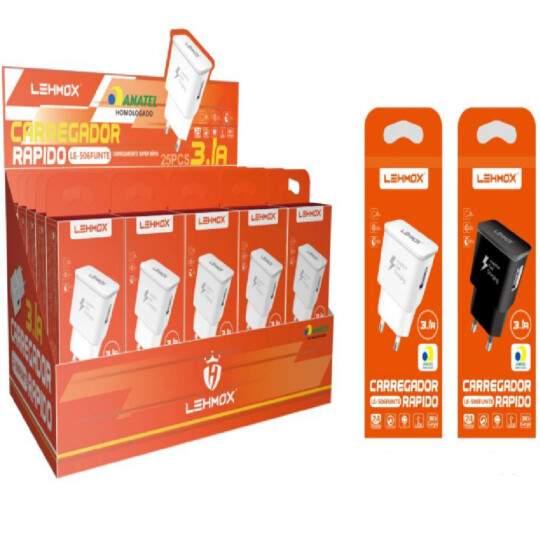 Carregador Universal 1 Entrada USB 3.1A LEHMOX - LE-506