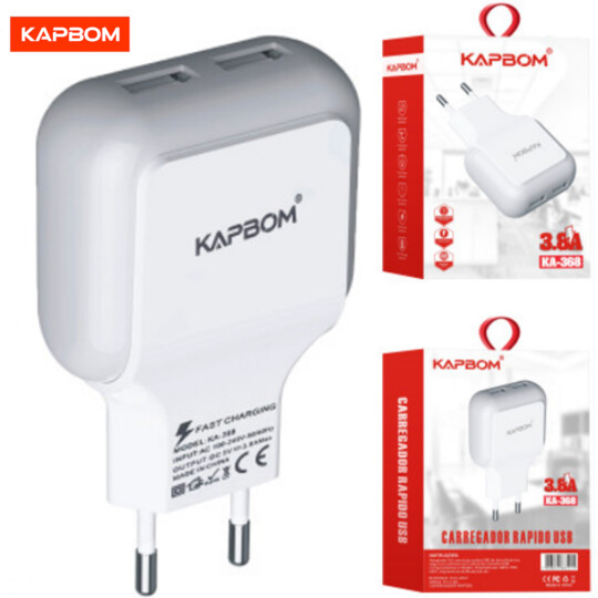 Carregador de Celular Universal 3.8A 2 Usb Kapbom - KA-368
