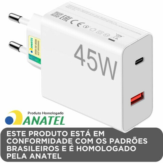 Carregador de Celular Turbo 45W PD USB com cabo Type-C 1 Metro LEHMOX - LE-407 A+C