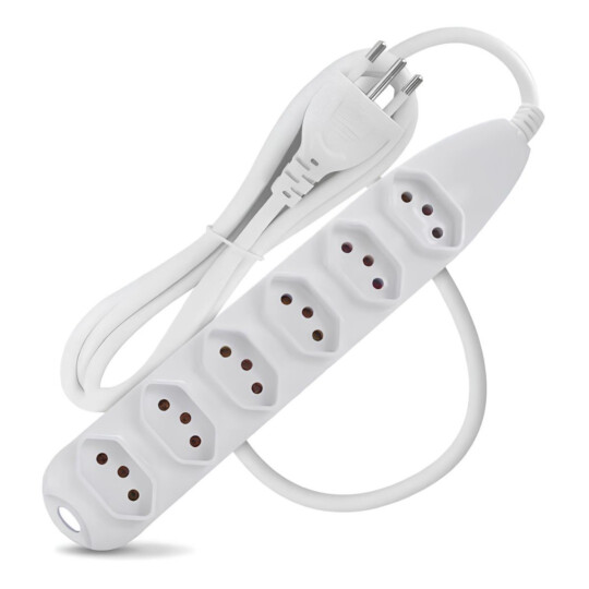 Extensão Elétrica 6 Tomadas Bivolt 10A Cabo de 3 Metros KNUP - SL7006 3M
