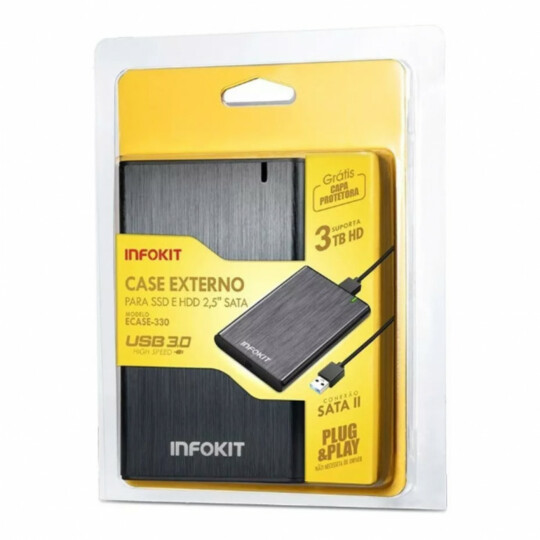 Case para HD 2.5 Sata II USB 3.0 Fast 5GBPS Apoio UASP 3TB Exbom - ECASE-330