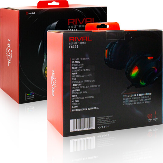 Headset Gamer com Microfone Conexão P3 e Iluminação Led RGB EVOLUT - EG307/R