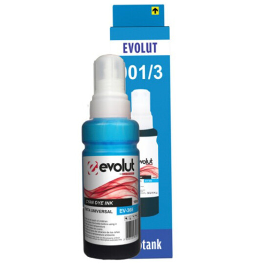 Refil Tinta Universal Ciano para HP/Epson Garrafa 100ml EVOLUT - EV365 (ET664) CIANO