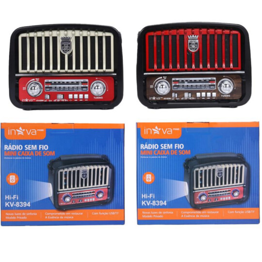 Caixa Som Bluetooth Retrô Antiga AM/FM Usb Aux SD Recarregável INOVA - KV-8394